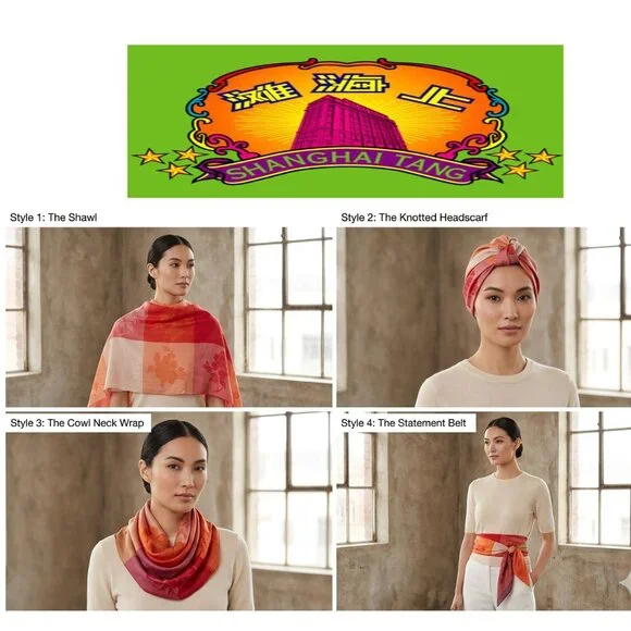 Orange 100% Cashmere Square Scarf with 9 tile Floral Patterns - Picture 3 of 9